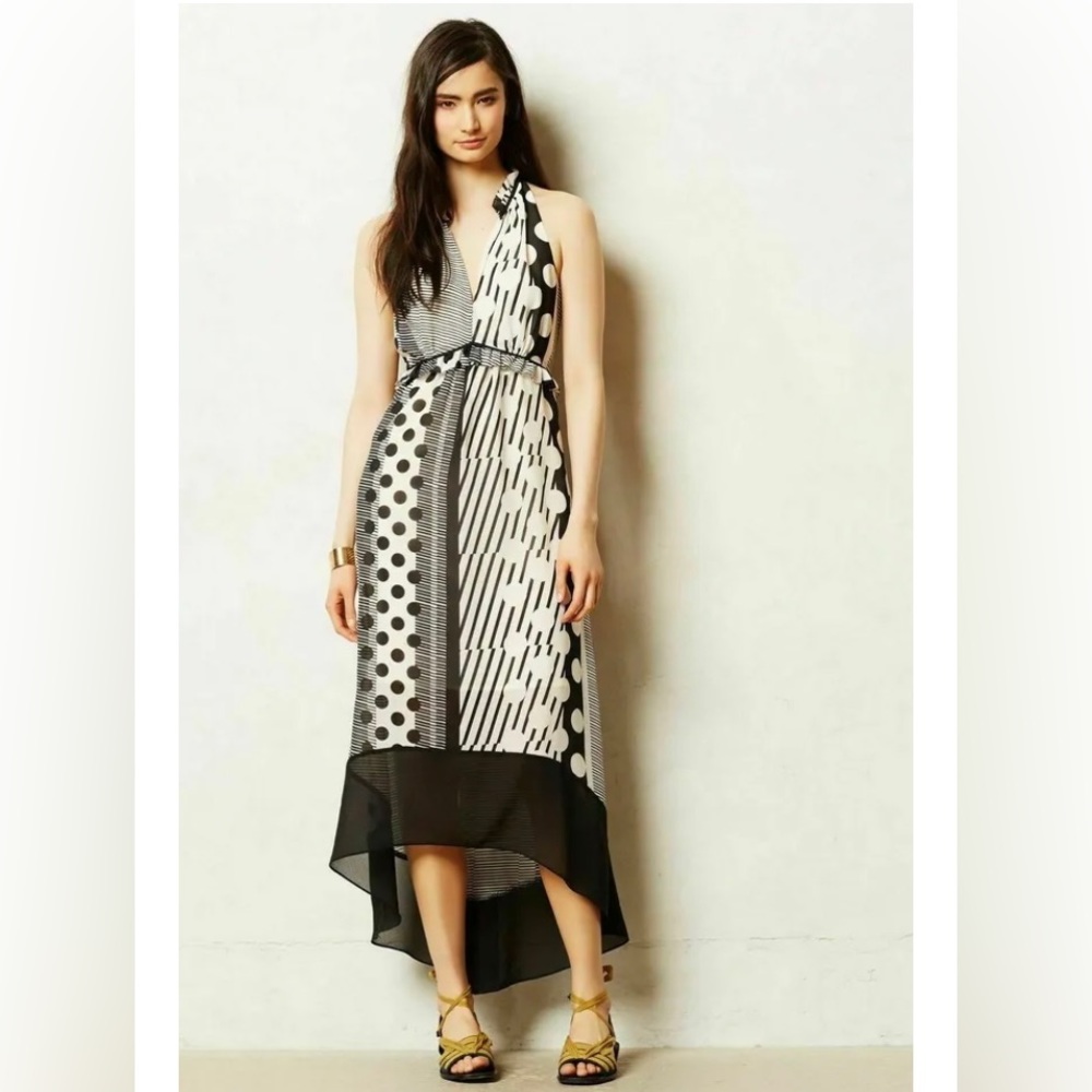 NWT Maeve x Anthropologie Hi Lo Mixed Striped Polka Dot Maxi Dress Sz 10P
